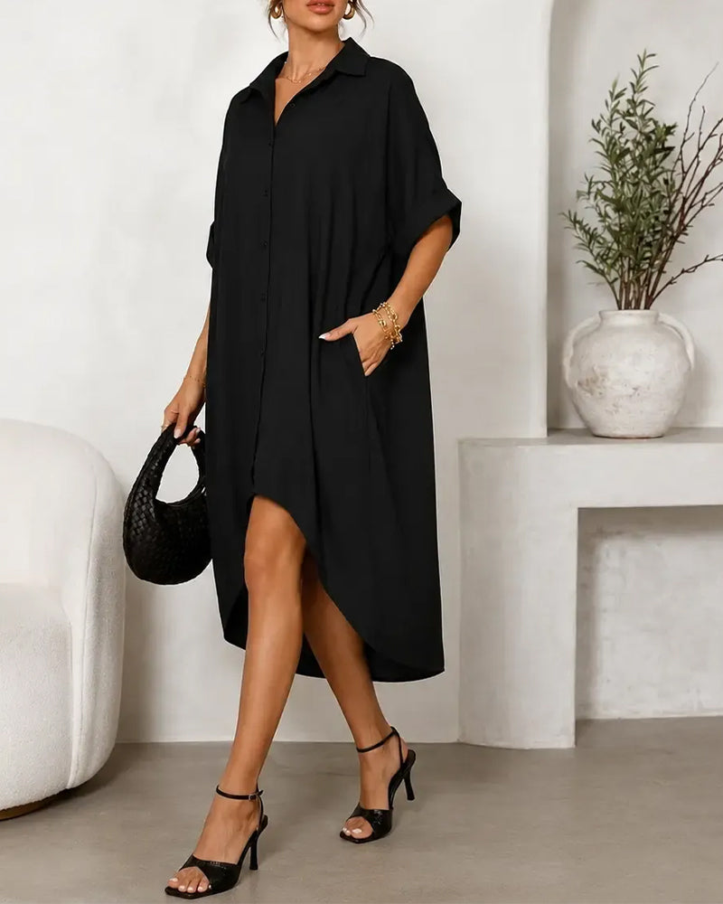Lapel Collar Button Irregular Dress