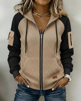 Zipper Cardigan Color-Blocked Fashion Coat