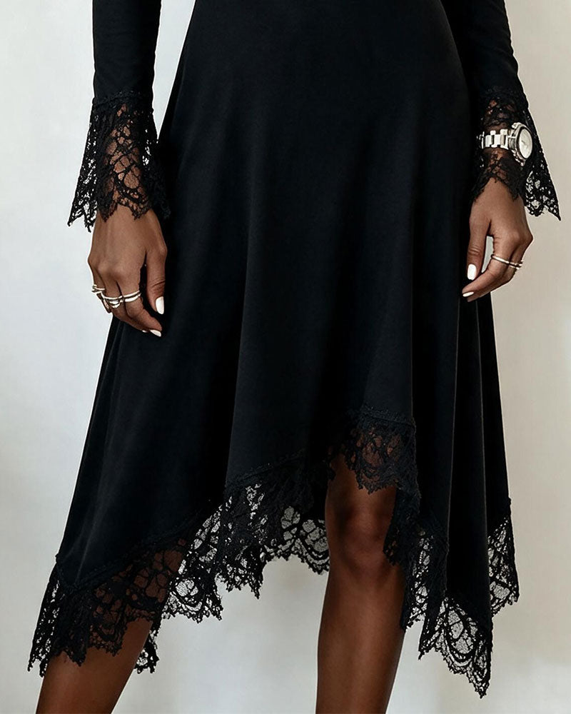 V-Neck Long-Sleeve Lace Dress