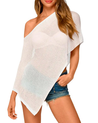Solid Off-Shoulder Asymmetric Cover-Up