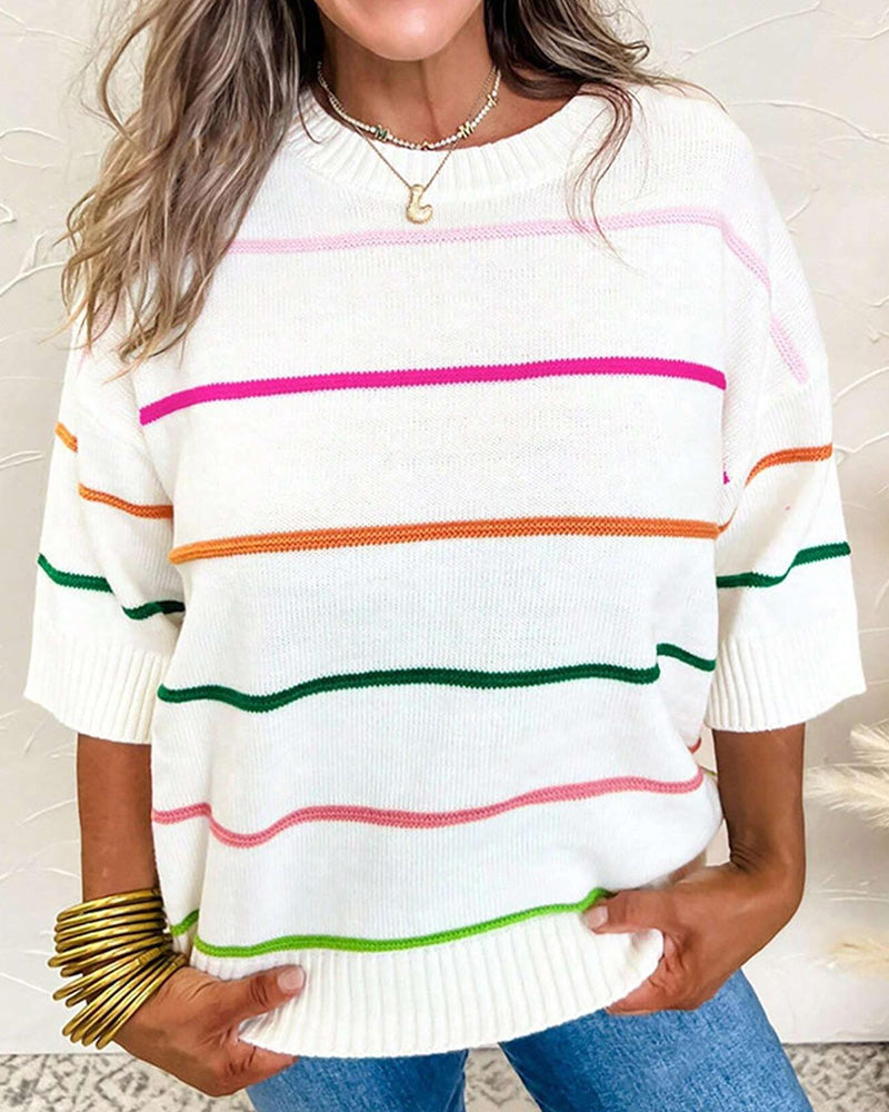 Round Neck Striped Pullover