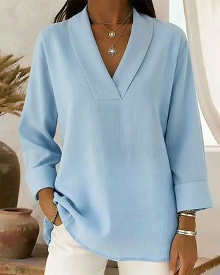 Simple V-Neck Long Sleeve Top