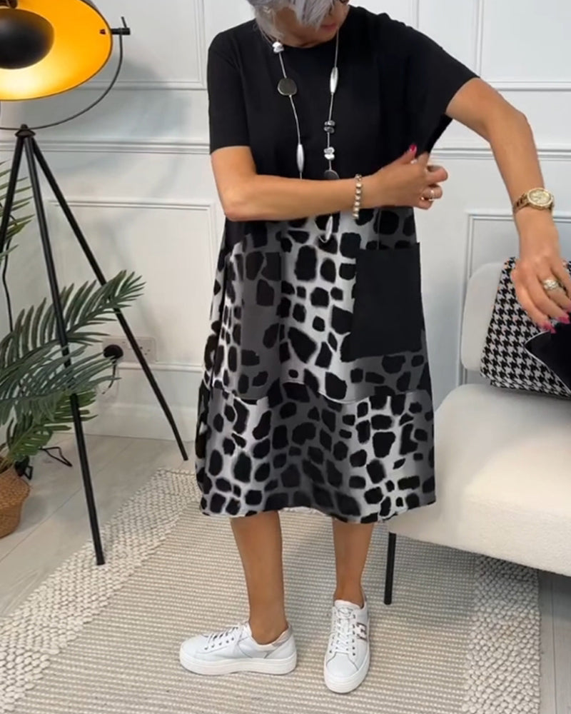 Short-sleeved round neck printed dress