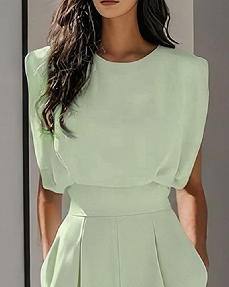 Solid Casual Belted Jumpsuit