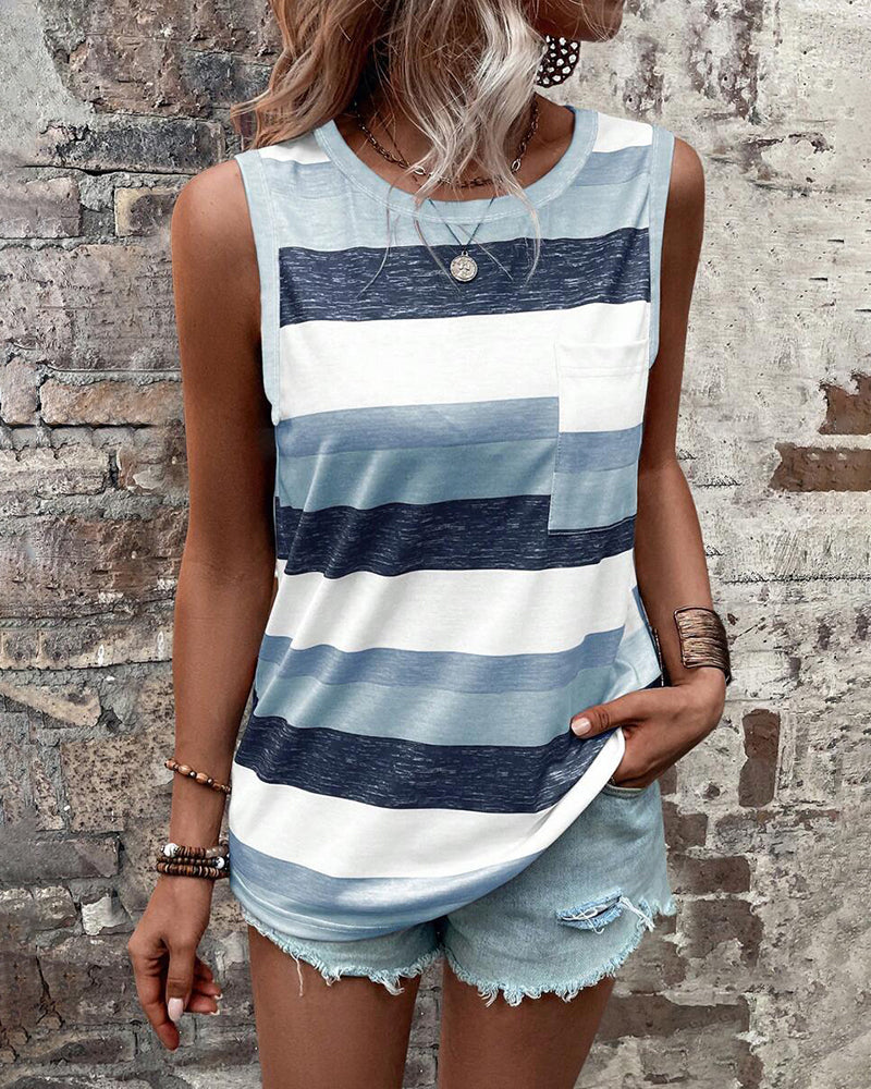 Stripe Print Casual Tank Top
