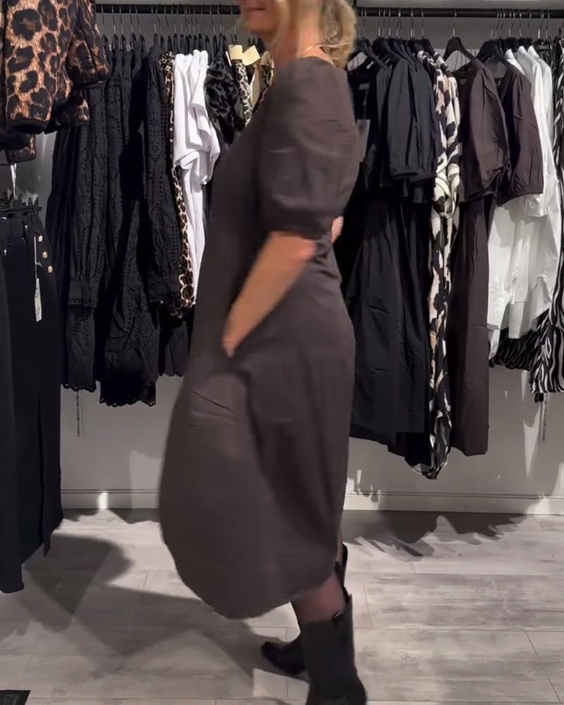 V-Neck Pocket Casual Dress