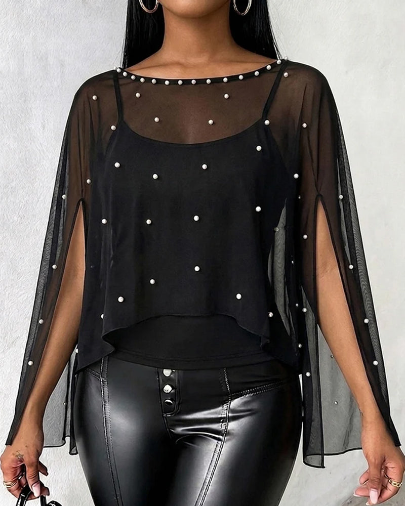 Crew Neck Slit Casual Blouse
