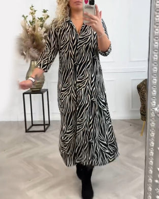 Zebra print lapel casual dress