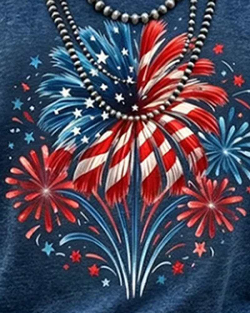 Firework Print Color-Block T-Shirt