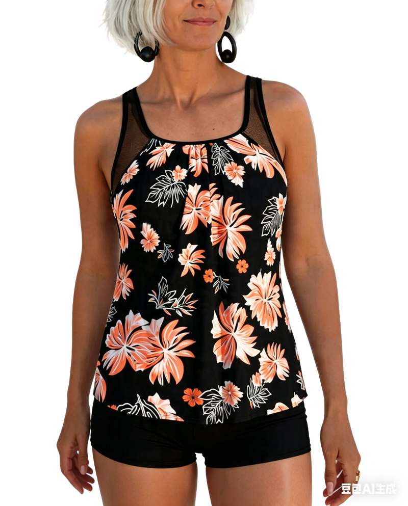 Tummy-Covering Printed Tankini