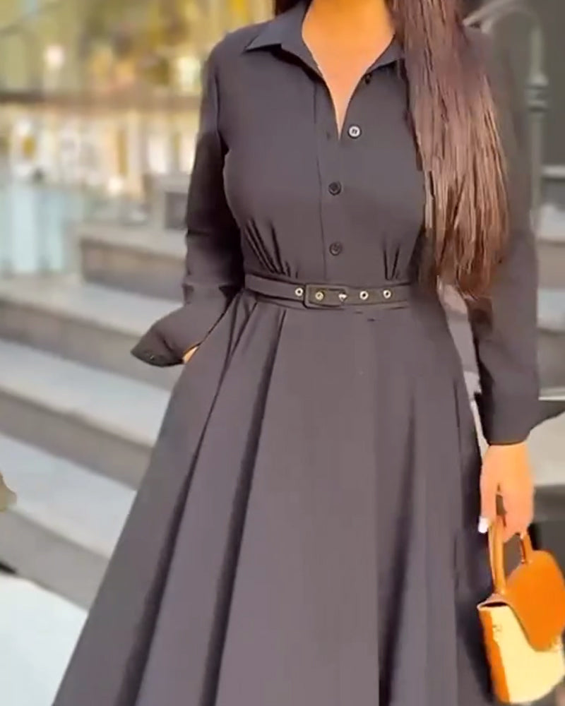 Fashionable Lapel Waisted Shirt Dress