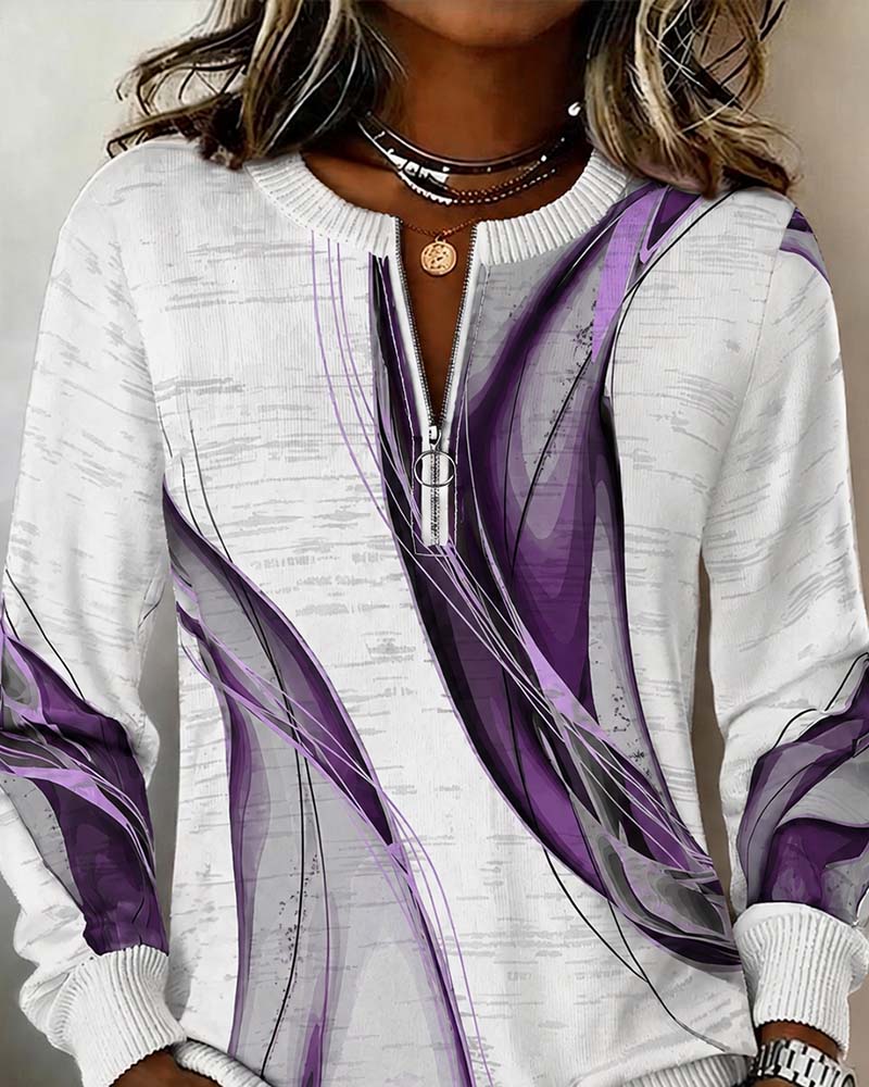 Zipper Pullover Contrast Loose Hoodie