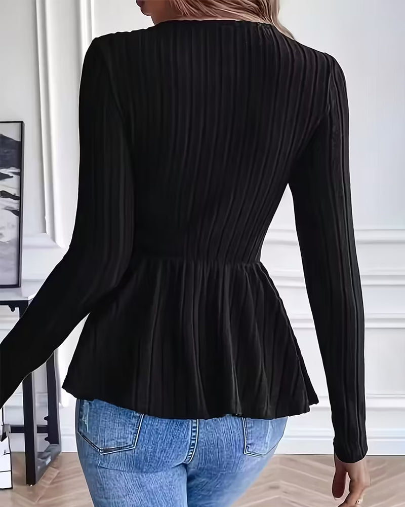 Waist-Cinching Round Neck Long-Sleeved Top