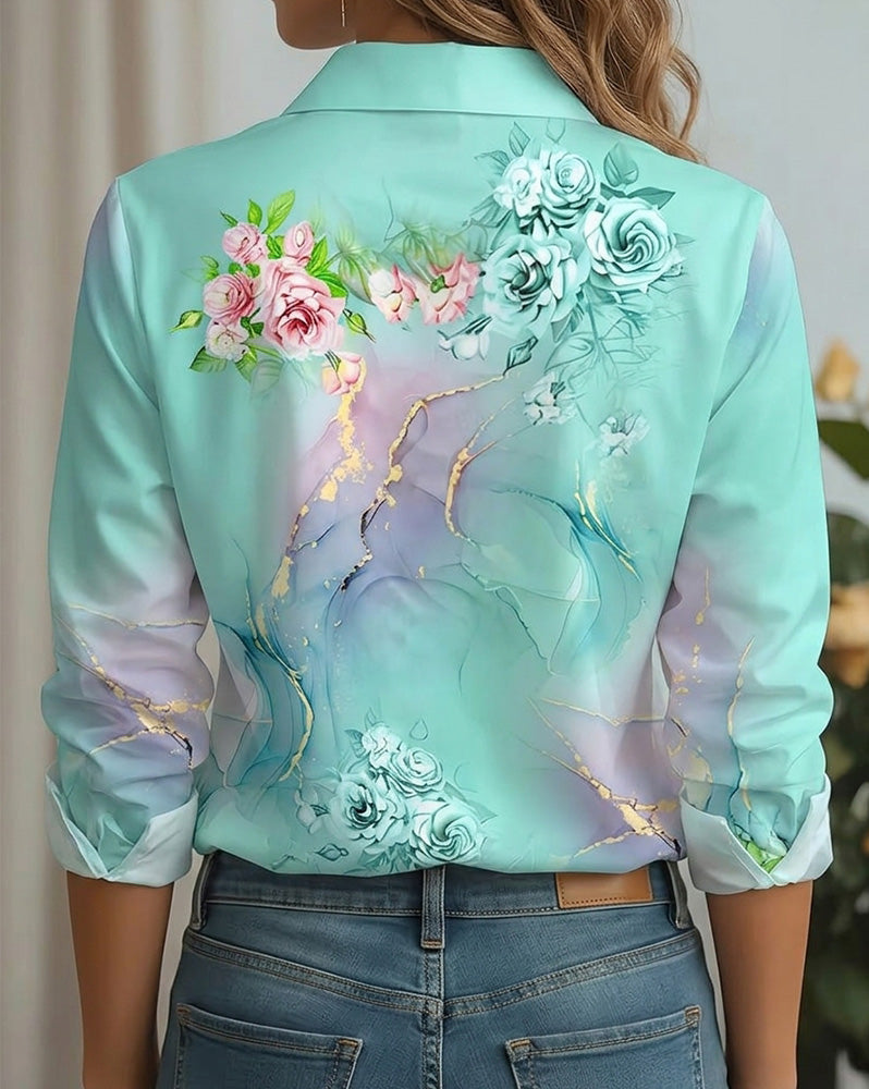 Floral Print Collared Shirt