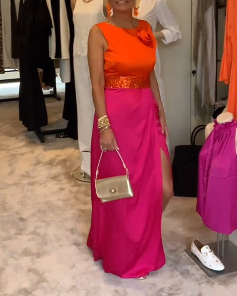 Slit sleeveless casual dress