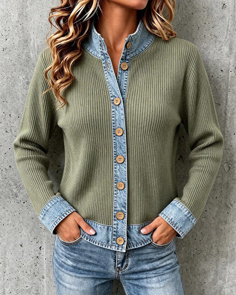 Relaxed Denim Panel Knit Coat