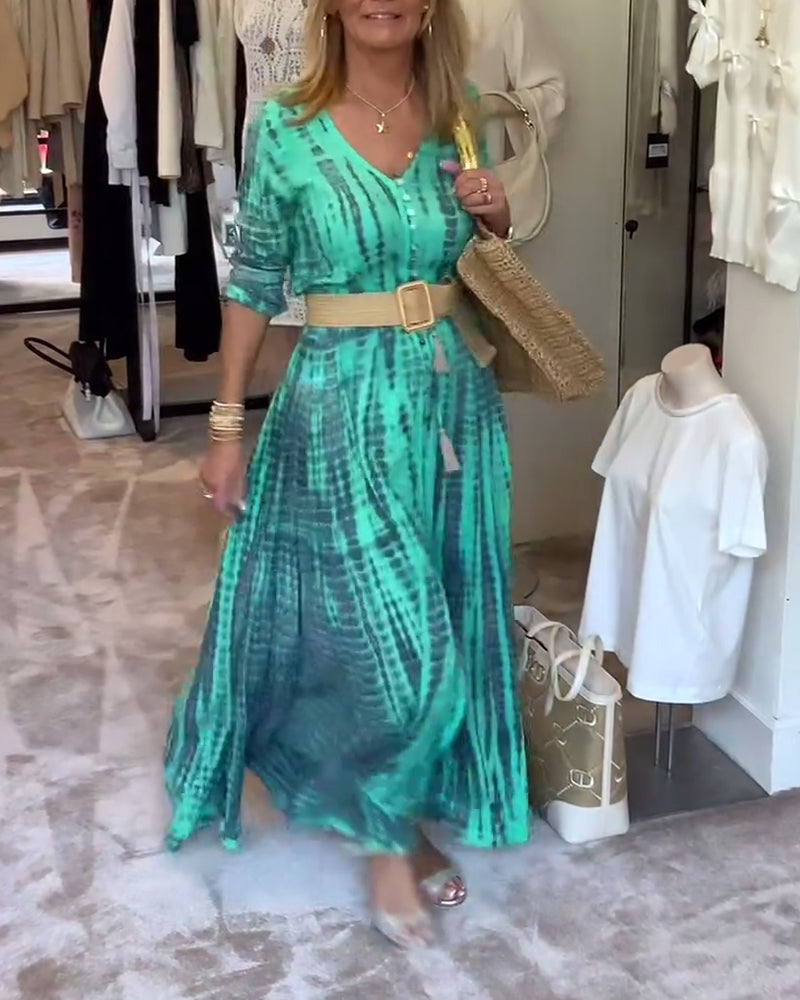 Printed V-neck button-down maxi dress