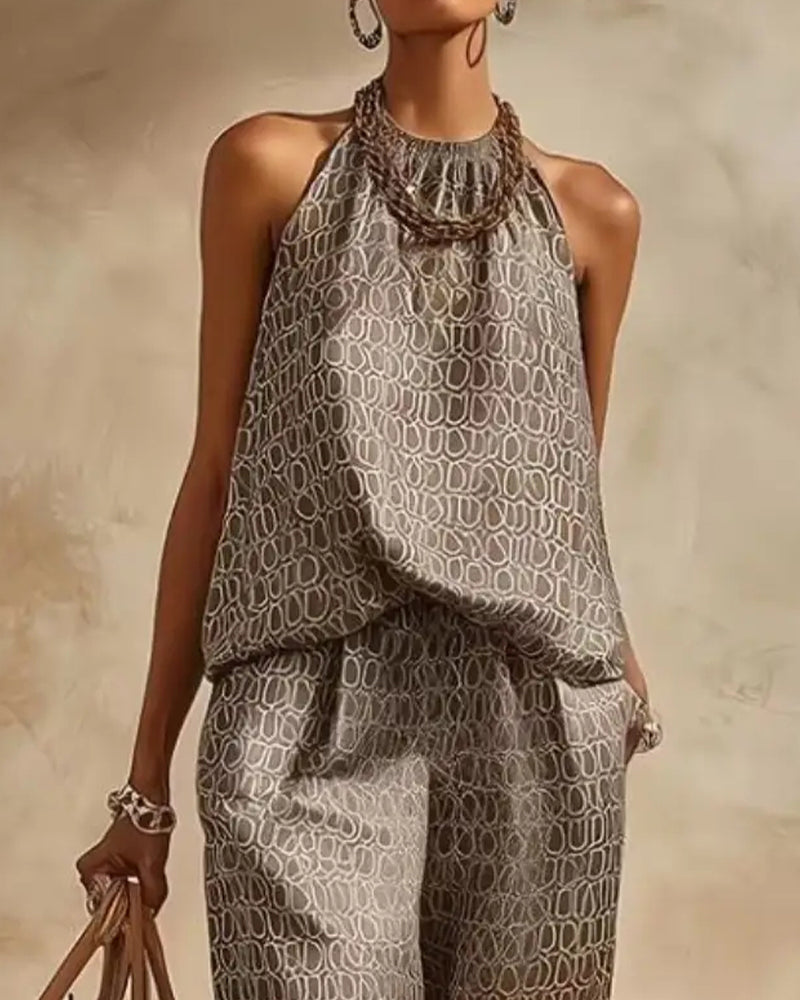 Geometric Halter Jogger Set