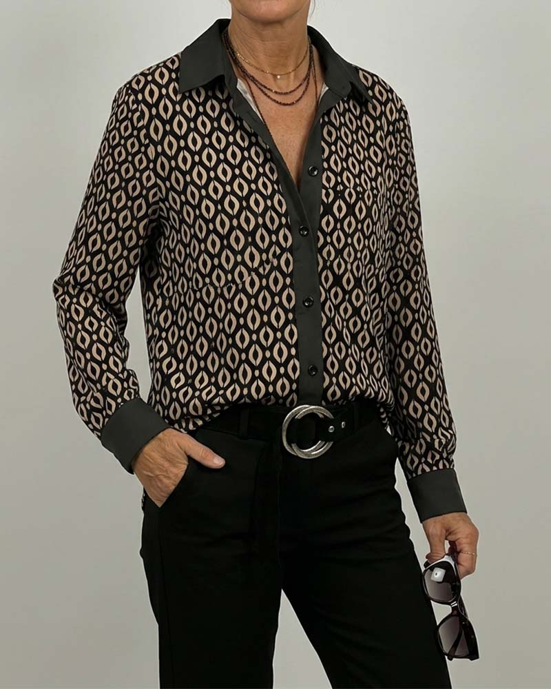 Geometric Color-Block Patchwork Shirt