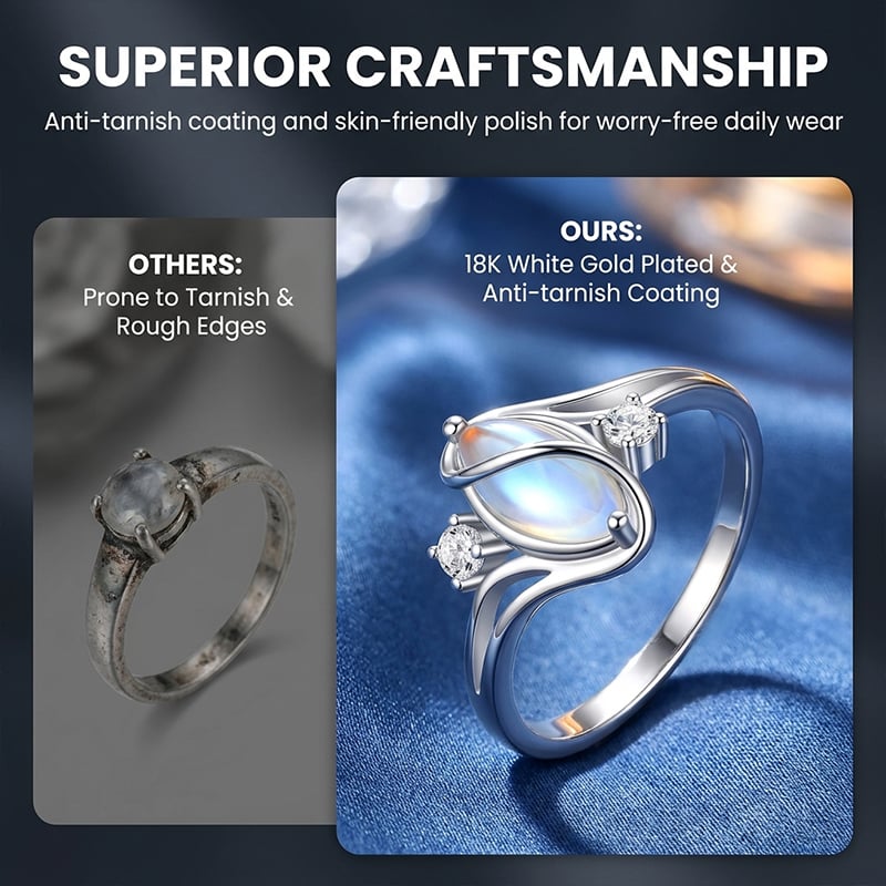 Oval Moonstone Geometric Ring