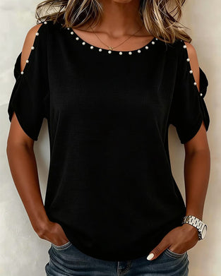 Off-Shoulder Short Sleeve Crew Neck Blouse