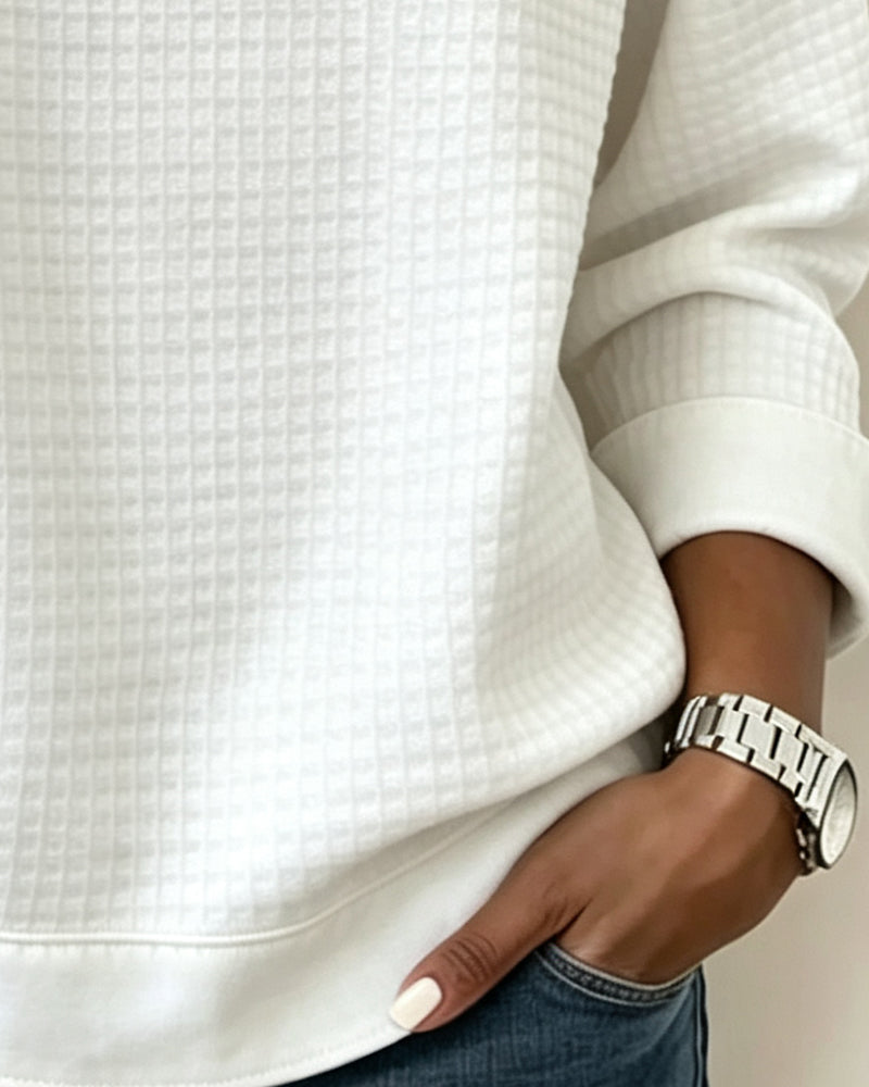 Waffle Knit Henley Half-Button Sweatshirt