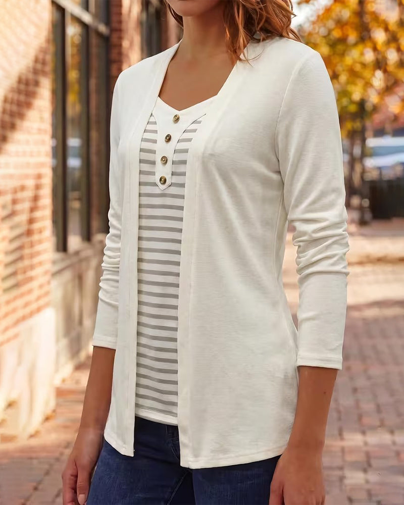 Mock Two-Piece Long Sleeve Striped Top