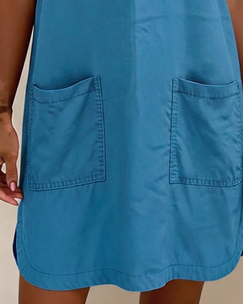 Tie V Neck Pocket Sheath Dress