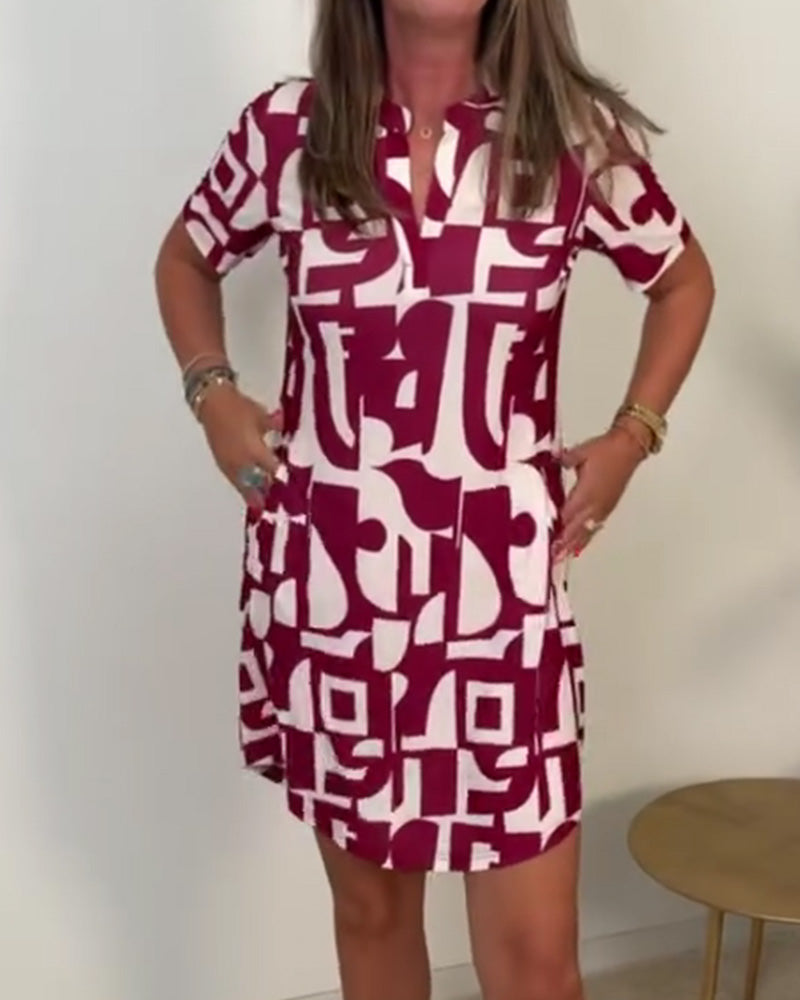 Geometric Print Short Sleeve Mini Dress
