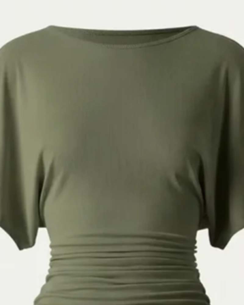 Casual Solid Pleated Short Sleeve Blouse