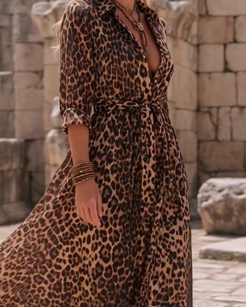 Leopard Print A-Hem Strappy Long Dress