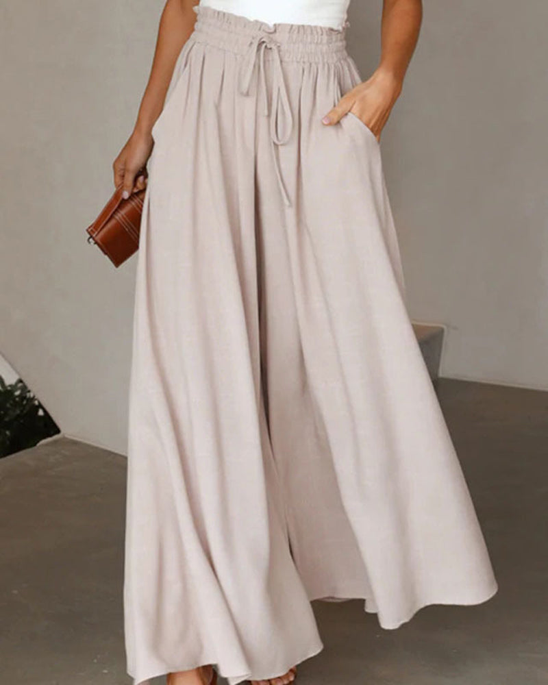 Drawstring Casual Wide-Leg Pants