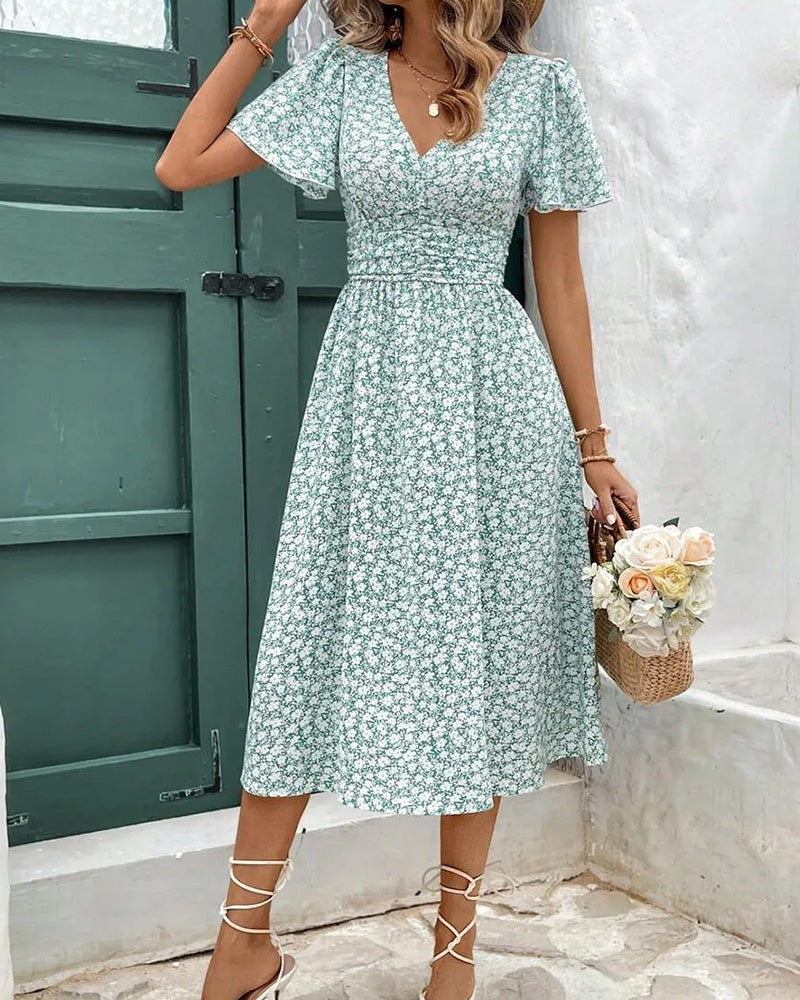 Floral V-Neck Waist Dress