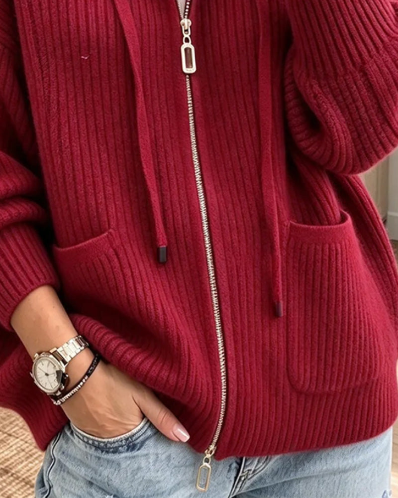 Drawstring Zip Pocket Sweater Cardigan
