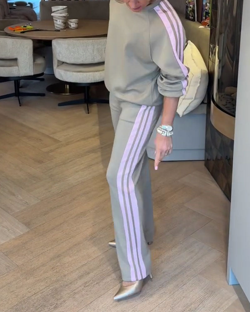 Casual Loose Striped Sweatshirt Set