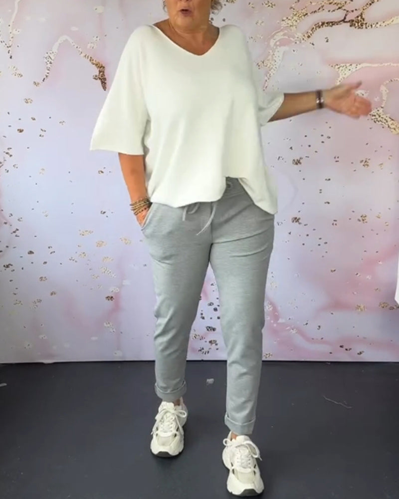 Casual solid color pocket drawstring pants