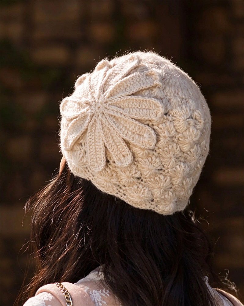 Handmade Crochet Floral Knit Beanie