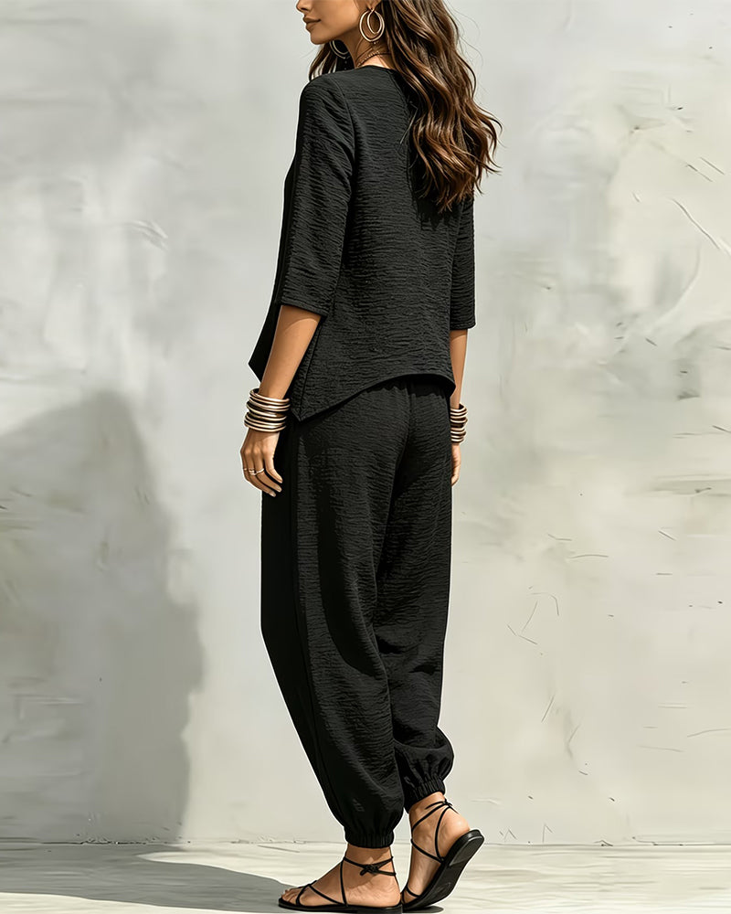 Irregular Blouse And Jogger Pants Set