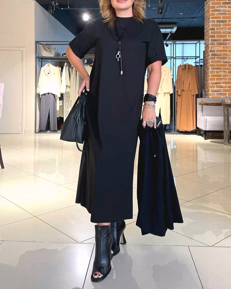 Pullover Patchwork Shirred Dress