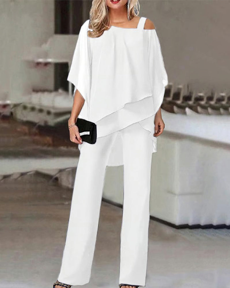 Off-Shoulder Batwing Sleeve Two-Piece Set