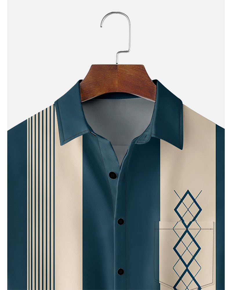 Lapel Color Block Stripe Diamond Shirt