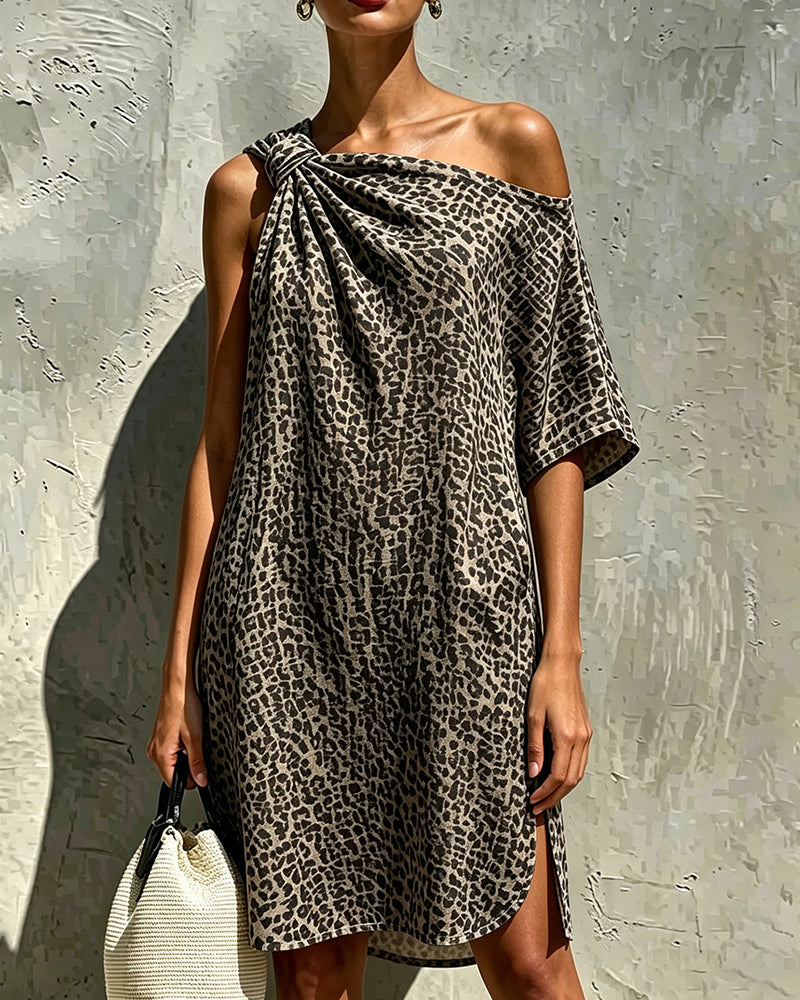 Leopard Print One-Shoulder Twist Dress
