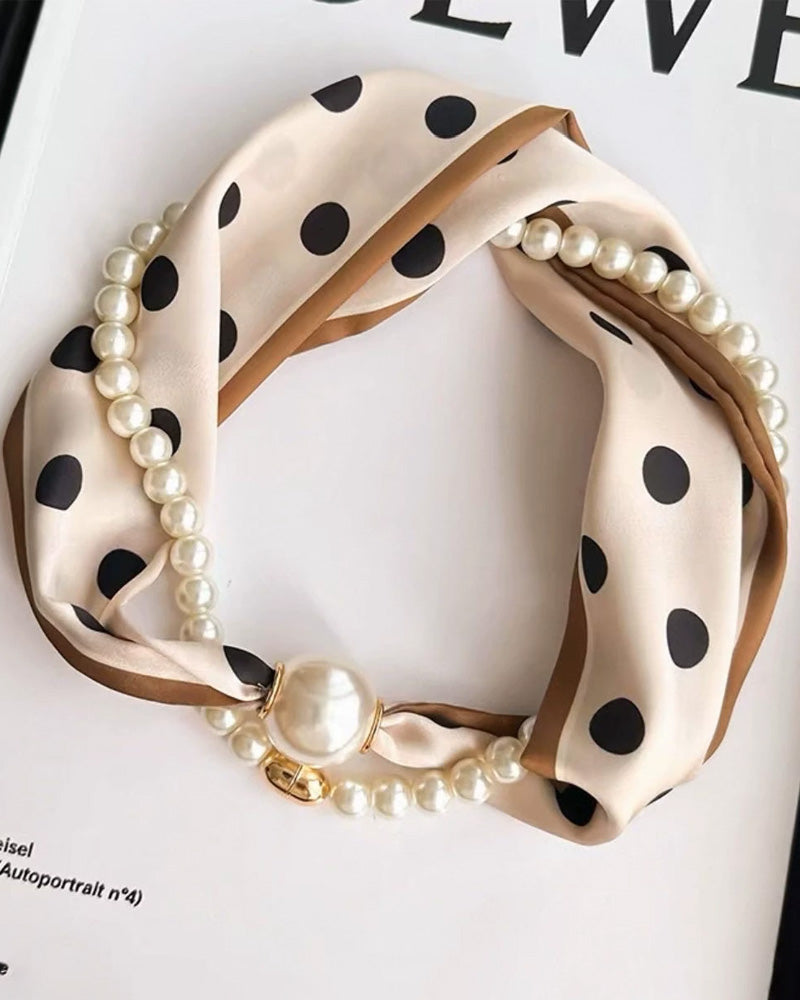Long Pearl-Embellished Silk Necklace