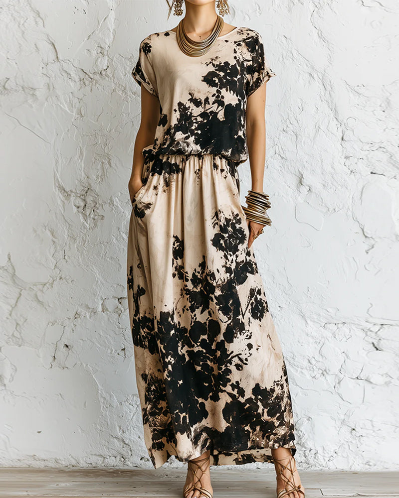 Ink Wash Print Knit Maxi Dress