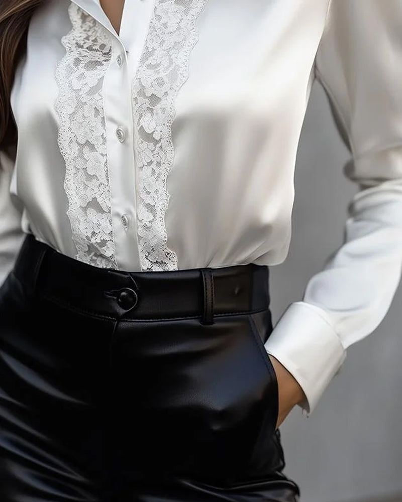 Lace-Trimmed Fashionable Collared Shirt