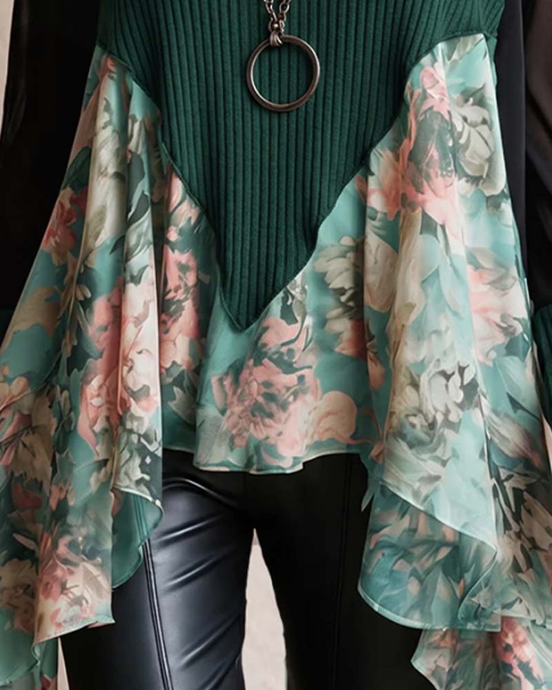 Patchwork Floral Irregular Blouse