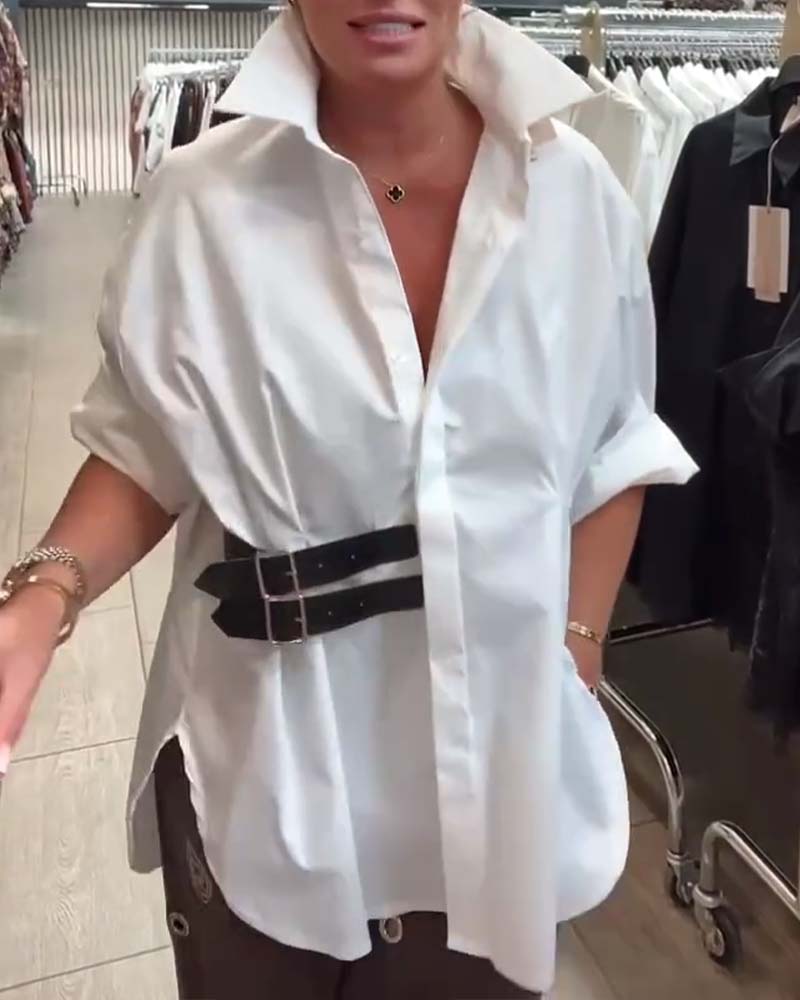 Belt Buckle Design Lapel Shirt