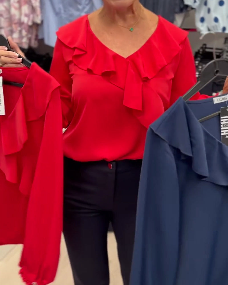 Fashion Red Ruffle Blouse