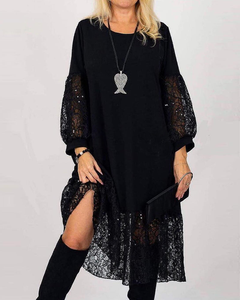 Round Neck Lace Patchwork Loose Dress