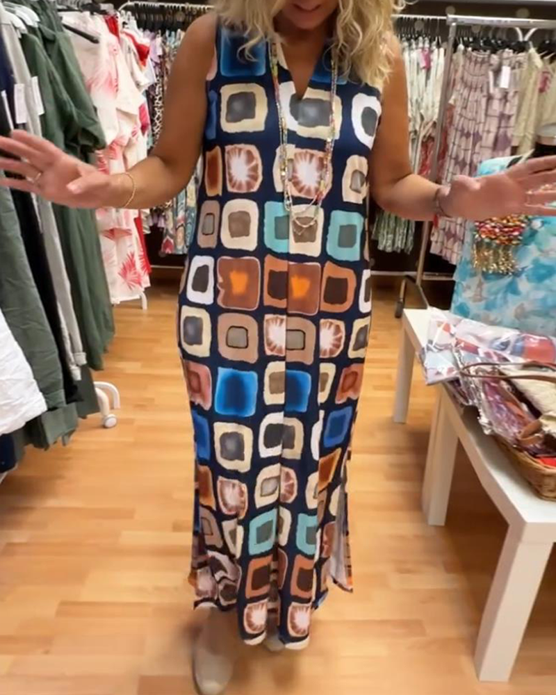 V-neck sleeveless printed loose dress